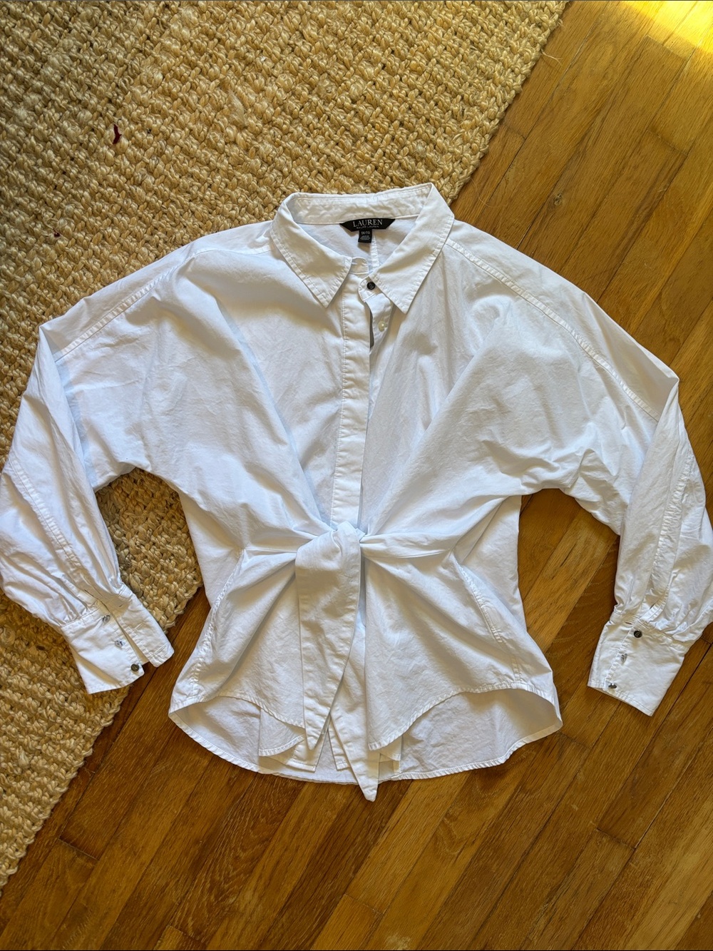 Ralph Lauren White Tie-Front Button-Down Shirt